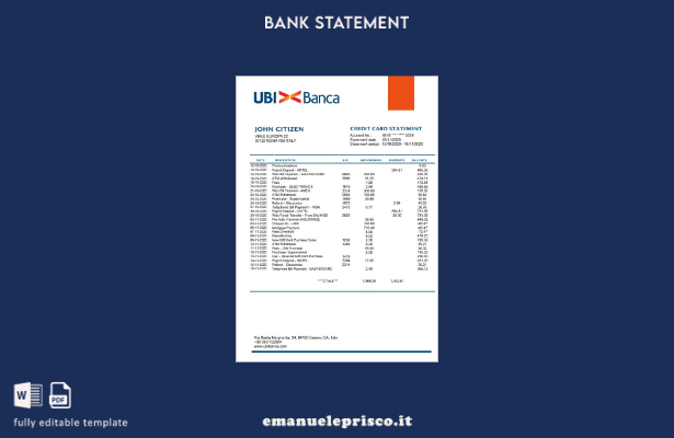 modello word di estratto conto bancario stile verificato Italia UBI BANCA